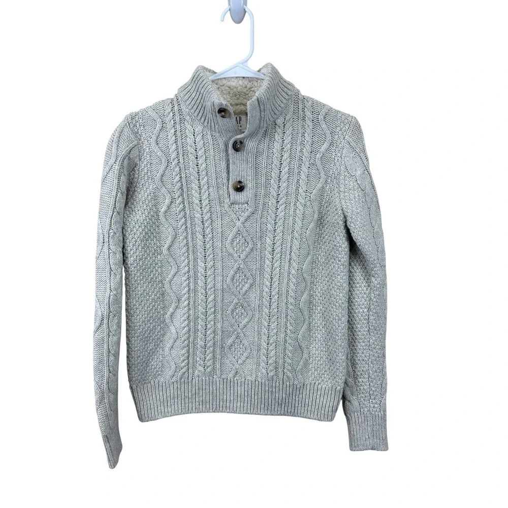 Gap Kids‎ Ivory Cable Knit Sweater 1/4 Button Down Size Large NWT